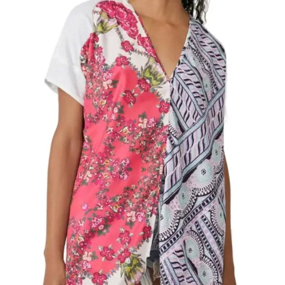 Free People Pick Your Scarf Maxi‎ Tee Womens Size S Linen Blend Top Boho